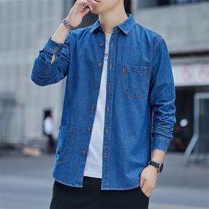 港风休闲外套男士100纯棉牛仔衣长袖衬衫新款潮流帅气GD01-P45