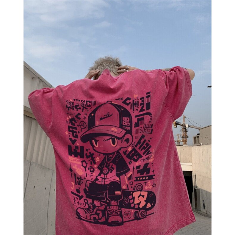 2025新款滑板男孩美式大码青少年水洗短袖XZ517A-3-AQ022T-P38,男装T恤,星座517A-3