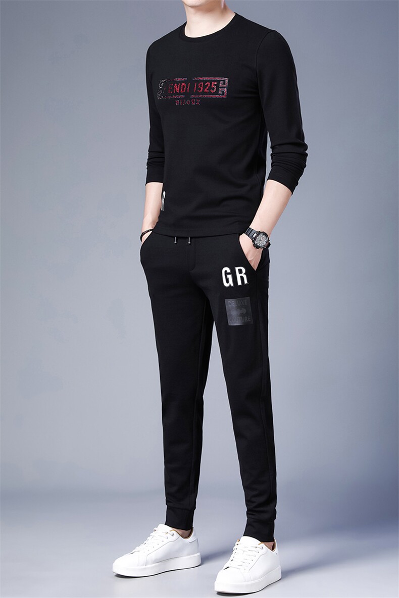 中年运动套装男春秋季爸爸秋装套装圆领卫衣两件套大码运动服时尚,男装休闲套装,电商B212（原钱塘6029）