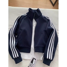 藏青色三条杠卫衣外套男秋季美式cleanfit运动棒球服立领短款夹克，男装夹克，星座603-2