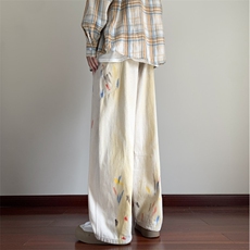 抖音品质秋季新款美式彩绘宽松弯刀牛仔裤B315-K24326-p65控88，男装牛仔裤，电商B315