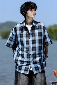 8XL-M格子短袖衬衫男夏季薄款DK制服衬衣JK学院风半袖外套DC28004图片