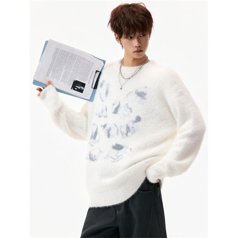 【现货】XZ1218MY2506特价P53T带围脖卡通小狗马海毛毛衣,男装针织衫/毛衣,星座1218（原611-3）