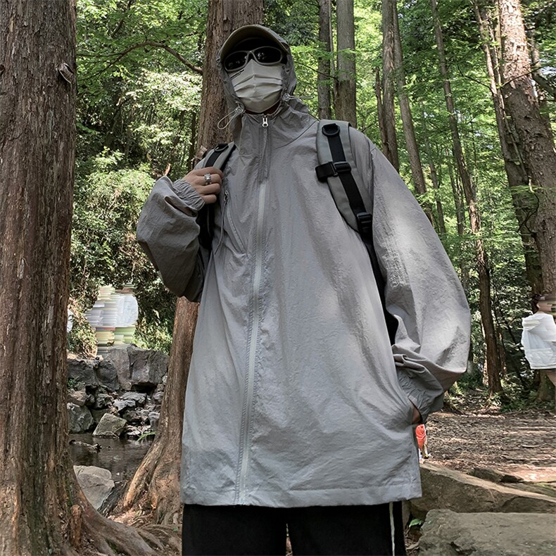 防晒衣男韩版潮流纯色连帽拉链个性2024夏季薄款ins外套W4847-P39，男装防晒衣，星座412-3