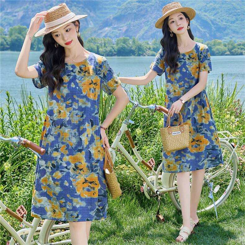 708时尚气质印花连衣裙,女装连衣裙,倪叶myz