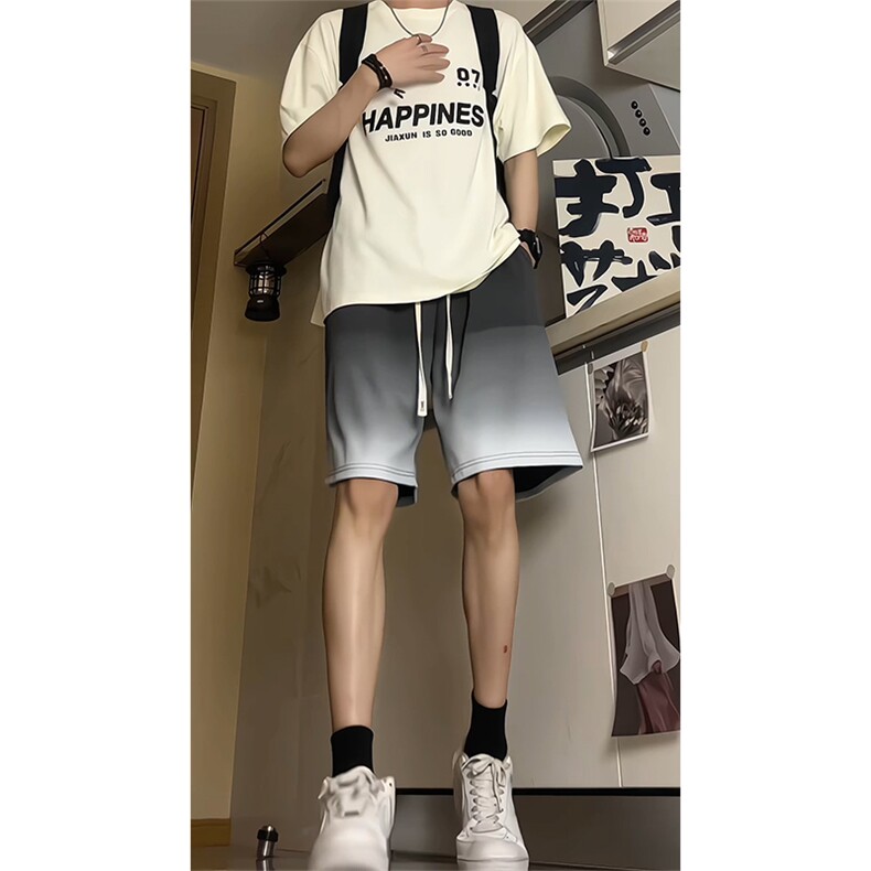 渐变运动短裤情侣宽松直筒五分裤A456特P30,男装牛仔裤,电商A309