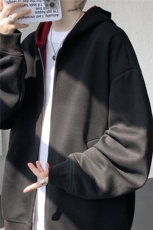 美式重磅拉链连帽开衫卫衣男春秋宽松百搭拼色迷彩外套KS009P65，女装短外套，电商B312