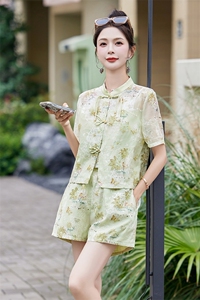 新中式国风短裤套装女2024夏季新款气质盘扣洋气减龄小个子两件套图片