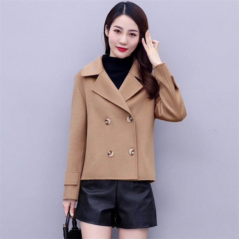 短款秋冬装新款时尚气质年轻版羊毛小个子短款双面呢大衣外套，女装毛呢外套，媚琳依坊