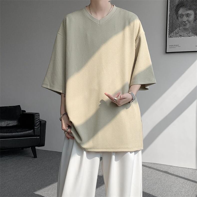 8XL-M短袖肌理感冰丝凉感T恤特大码鸡心领半袖纯色体恤DX1216/P28,男装T恤,电商B238
