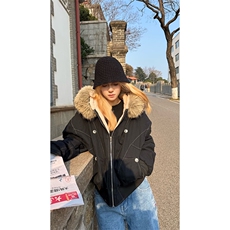 现货重磅boxy短款棉衣座山雕大毛毛领男女棉服水洗工装厚外套，男装棉衣，电商A486
