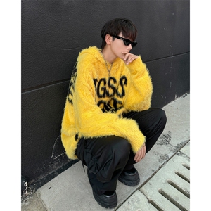 美式连帽字母毛衣秋冬新款情侣款宽松复古慵懒风加厚百搭上衣图片