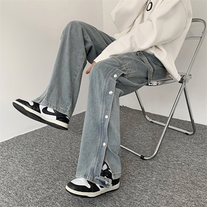 牛仔裤2023春季排扣开叉潮流韩版新款百搭阔腿裤  K2224-P50图片