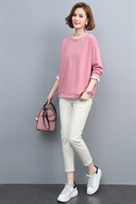 2021春款新款简约纯色拼接舒适圆领上衣，女装T恤，悦见她