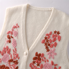 2025年秋季时尚百搭通勤简约休闲V领绣花马甲，女装马甲，致织羊绒