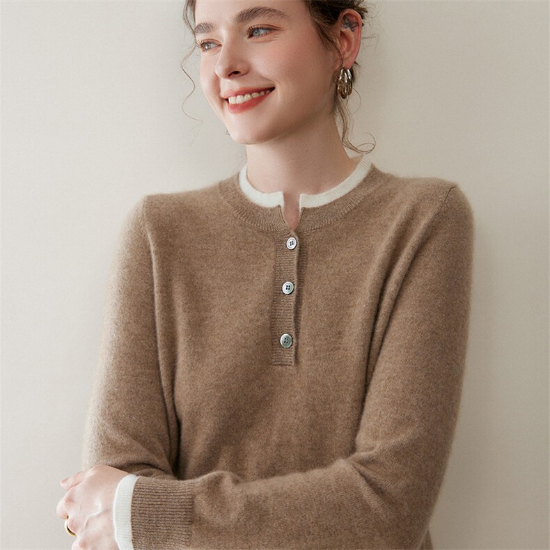 2025百搭时尚半开领套头衫，女装针织衫/毛衣，绒又羊绒