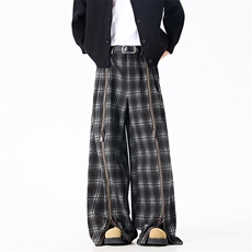 美式格子裤保暖毛呢加厚宽松拖地阔腿裤男225-2-CK10-P65控99，男装棉衣，星座225-2