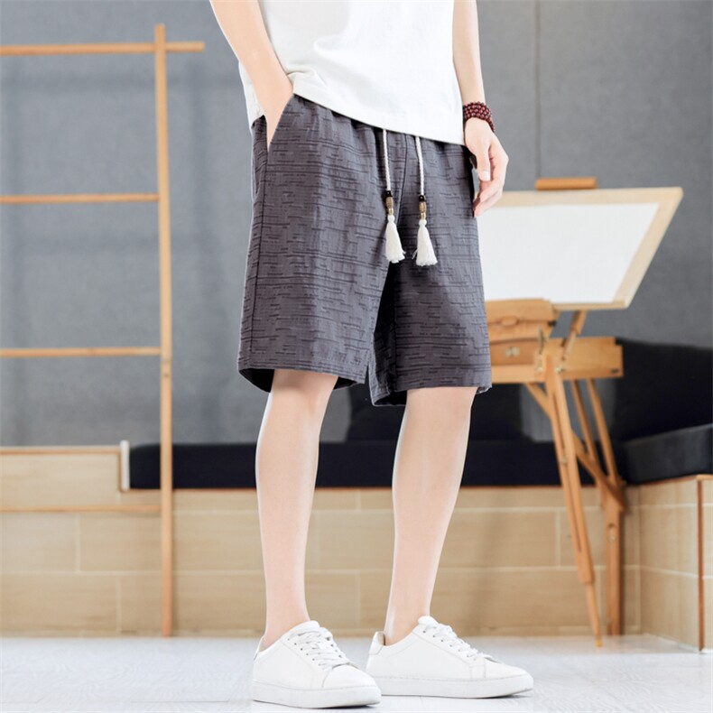 夏季风男短裤棉麻纯色纯色五分裤休闲裤直筒A266-1-KZ883-P40图片