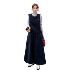 马甲背心针织打底衫阔腿裤三件套2025新款女秋季气质休闲ootd套装，女装套装/套裙，2C135