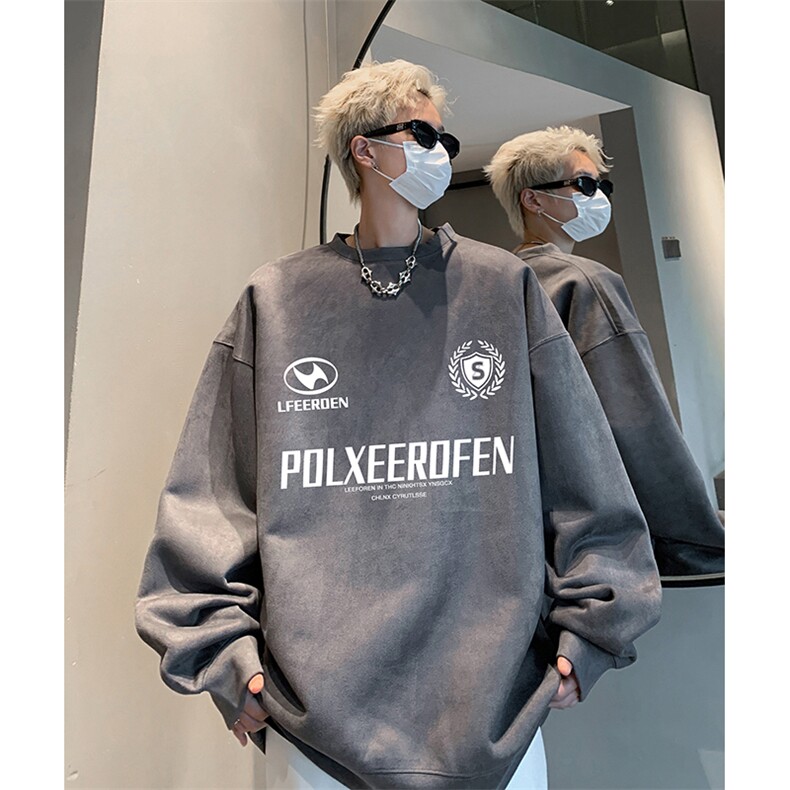 抖音得物供货提供视频秋冬重磅美式麂皮绒圆领卫衣JY572,男装卫衣,电商A486