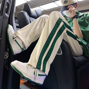 k3611-P45春夏潮流百搭中性男女情侣侧条冰丝垂坠感拖地休闲卫裤图片
