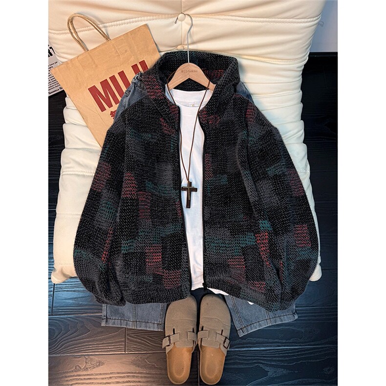 网图YK86136-P70聚酯纤维78.3%锦纶21.7%美式针织开衫连帽卫衣，男装卫衣，电商A086-1