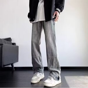 美式高街拉链牛仔裤男直筒宽松NZT769图片