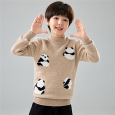 优质精选儿童100%羊毛针织衫男女童熊猫提花套头毛衣羊绒打底衫，童装儿童羊毛衫，初丹羊绒童装