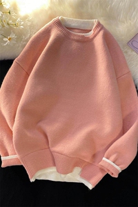 Y601-P55情侣装长袖毛衣男女港风宽松套头针织衫纯色风线衣图片