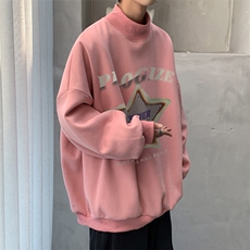 加绒加厚高领卫衣五角星印花落肩袖情侣款打底衫XZ514-2-G87-P48，男装T恤，星座514-2(原B239)