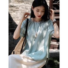 凡凡自留|"清凉糖"亚麻衫|清透质感领口缩褶/透气亚麻衬衫上衣女，女装衬衫，梦白服饰厂