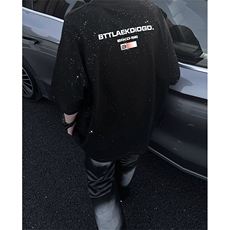 可48小时发货支持抖音得物来样二开美式满天星亮片短袖T恤MTX683，男装T恤，电商A486-1