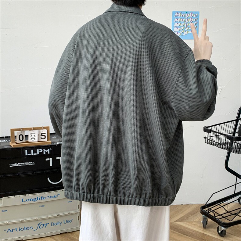 2023秋装新品潮纯色青少年开衫夹克简约刺绣宽松外套男女483-P30,男装夹克,电商A441-1