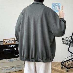 2023秋装新品潮纯色青少年开衫夹克简约刺绣宽松外套男女 483-P30图片