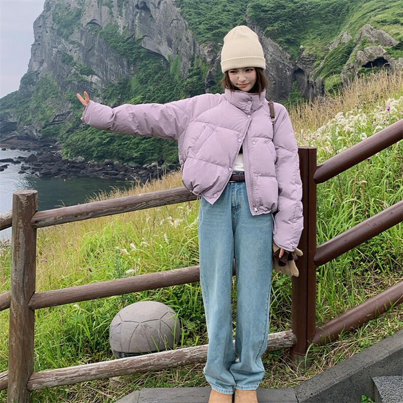 韩系紫色短款羽绒服女冬2024新款学院风减龄设计感加厚面包服外套,女装羽绒服,浙宝285（原212）