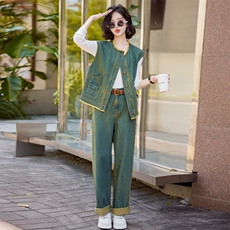 早春牛仔套装裤女2025春秋新款时髦洋气减龄马甲穿搭一整套两件套，女装套装/套裙，苗苗