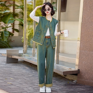 早春牛仔套装裤女2025春秋新款时髦洋气减龄马甲穿搭一整套两件套图片
