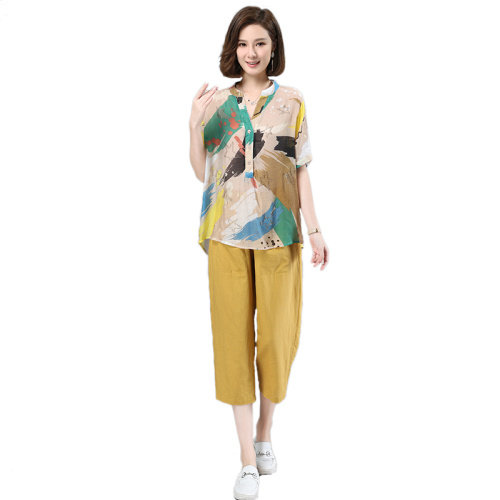 2021夏季新款舒适个性镶钻印花宽松休闲套装,女装套装/套裙,叶笙衣