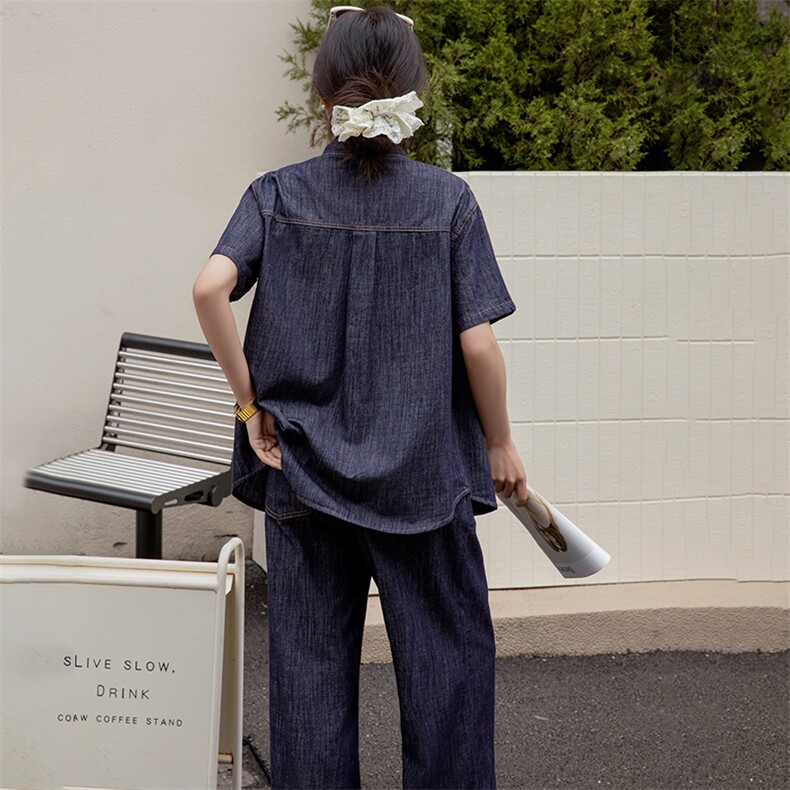 牛仔套装阔腿裤两件套春夏装女2025年新款时尚一整套穿搭显高显瘦,女装套装/套裙,江南女神