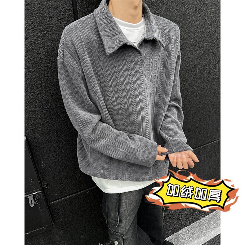 抖音重磅加绒麦穗纹翻领长袖T恤卫衣TX501常规特P38加绒P45,男装T恤,电商B220