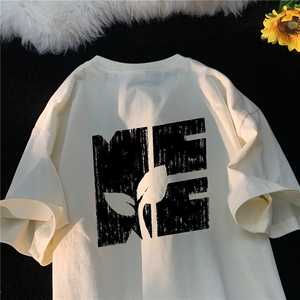 M304-P25 手绘字母花朵 男女款纯棉短袖 夏季情侣款图片