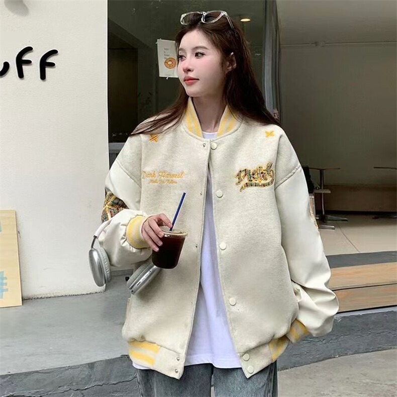 J9983-P65毛呢拼皮面料毛巾刺绣宽松潮牌棒球服夹克,男装夹克,星座617A-2