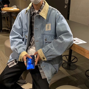 工装纽扣牛仔夹克衫秋季轻熟风男装衣服男韩版潮流帅气青少年外套图片