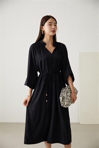 《现货》高端褶皱长款连衣裙图片