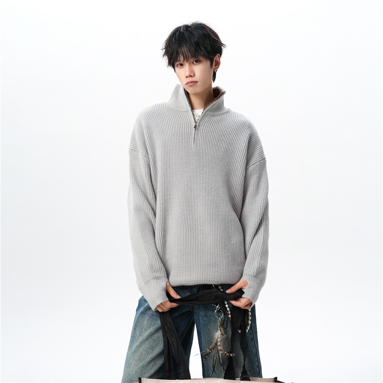 8XL-M立领半拉链毛衣男大码慵懒风宽松日系针织衫外套MY19002P78,男装针织衫/毛衣,电商B312