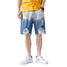 2021夏季新日系大码男沙发墙破洞猫须大码吊染牛仔短裤ND8118-P45，男装牛仔裤，电商A001