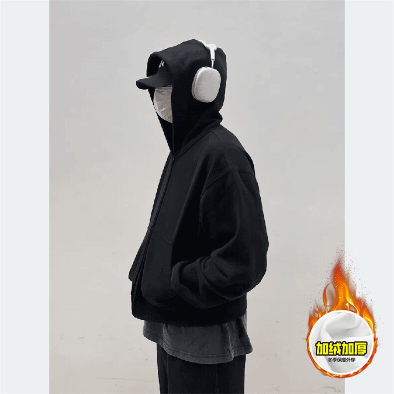 480G重磅加绒硬挺boxy男女秋冬美式高街结构无帽绳开衫卫衣厚外套，女装短外套，电商A486-1