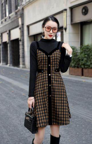 【现货】格子假两件连衣裙，女装连衣裙，艾丹迪蔓