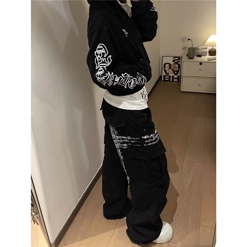 口袋牛仔双面字母印花绣褶皱水洗工装裤男简约设计过膝裤NZ1349,男装工装外套,星座516A