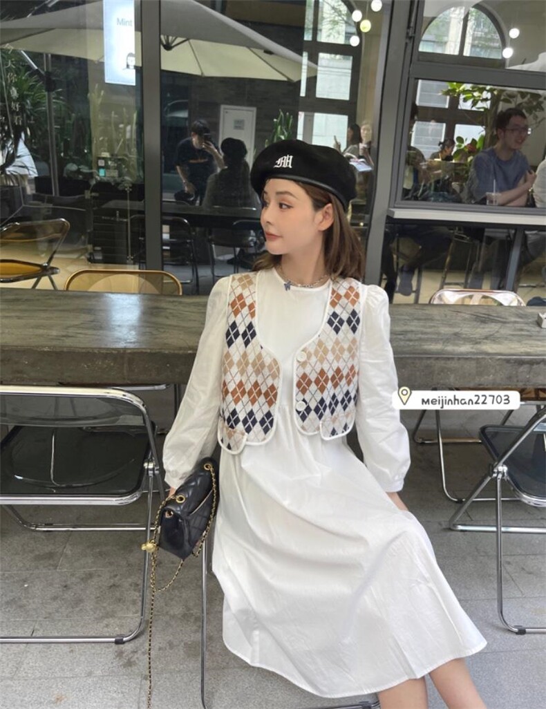 秋季马甲两件套连衣裙，女装马甲，美巾涵